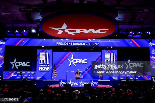 Former U.S. President Donald Trump addresses the annual Conservative Political Action Conference at Gaylord National Resort & Convention Center on...