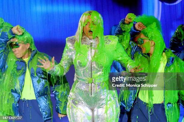 Bebe Rexha performs onstage during the 2023 Nickelodeon Kids' Choice Awards at Microsoft Theater on March 04, 2023 in Los Angeles, California.