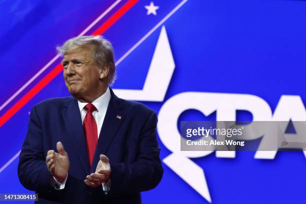 Former U.S. President Donald Trump arrives to address the annual Conservative Political Action Conference at Gaylord National Resort & Convention...