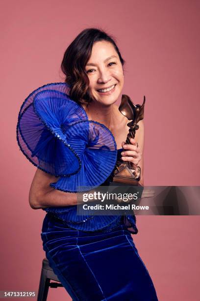 Michelle Yeoh, winner of the Best Lead Performance award for “Everything Everywhere All at Once”, poses in the IMDb Portrait Studio at the 2023...