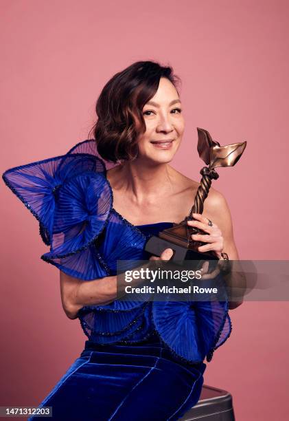 Michelle Yeoh, winner of the Best Lead Performance award for “Everything Everywhere All at Once”, poses in the IMDb Portrait Studio at the 2023...