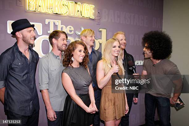 Episode 4277 -- Pictured: Musical guest Delta Rae during an interview with Bryan Branly backstage on June 25, 2012 --