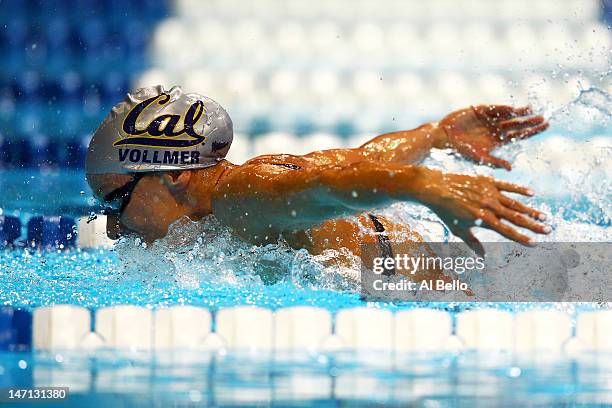 Dana Vollmer competes in the second semifinal heat of the Women's 100 m Butterfly during the 2012 U.S. Olympic Swimming Team Trials at CenturyLink...