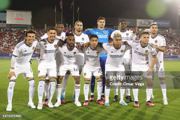 Players of LA Galaxy pose for a picture prior to the MLS game between LA Galaxy and FC Dallas at Toyota Stadium on March 4, 2023 in Frisco, Texas.