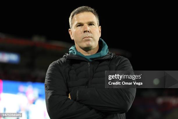 Head coach of LA Galaxy Greg Vanney looks on during the MLS game between LA Galaxy and FC Dallas at Toyota Stadium on March 4, 2023 in Frisco, Texas.