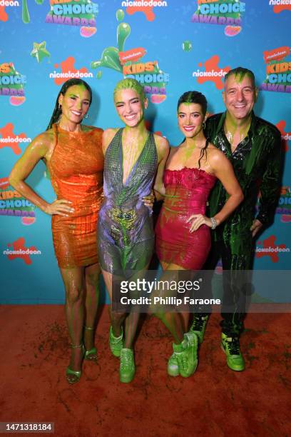 Heidi D'Amelio, Dixie D'Amelio, Charli D'Amelio and Marc D'Amelio attend the 2023 Nickelodeon Kids' Choice Awards at Microsoft Theater on March 04,...