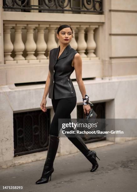 Kelsey Merritt is seen on March 04, 2023 in Paris, France.