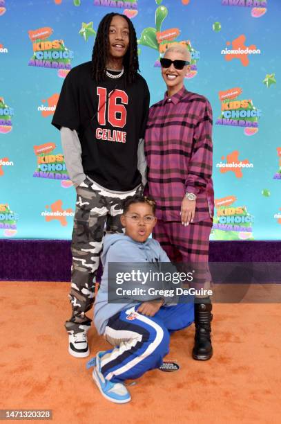 Wiz Khalifa, Sebastian Taylor Thomaz, and Amber Rose attend the 2023 Nickelodeon Kids' Choice Awards at Microsoft Theater on March 04, 2023 in Los...
