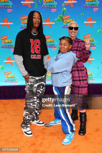 Wiz Khalifa, Sebastian Taylor Thomaz, and Amber Rose attend the 2023 Nickelodeon Kids' Choice Awards at Microsoft Theater on March 04, 2023 in Los...