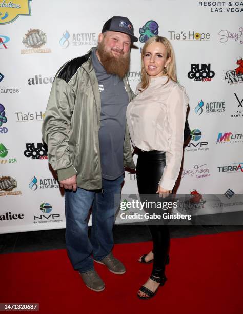 Roy "Big Country" Nelson and Jessy Nelson attend the All in for CP charity poker event benefiting the One Step Closer Foundation's effort to fight...