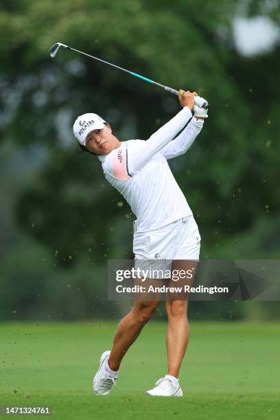 Jin Young Ko of South Korea plays her second shot on the third hole during Day Four of the HSBC Women's World Championship at Sentosa Golf Club on...
