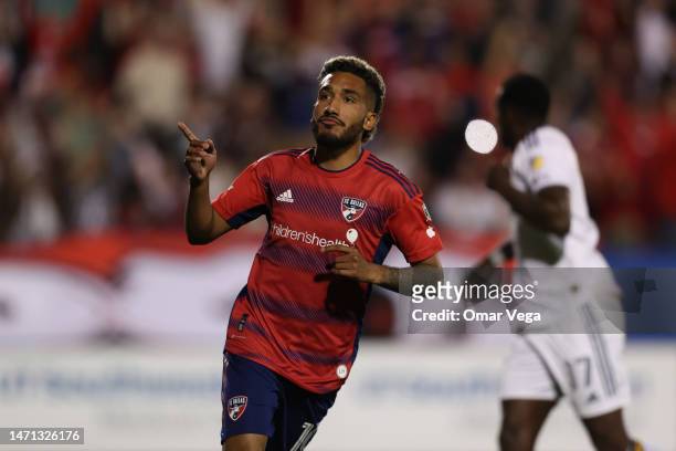 Jesus Ferreira of FC Dallas celebrates after scoring the third goal of his team during the MLS game between LA Galaxy and FC Dallas at Toyota Stadium...