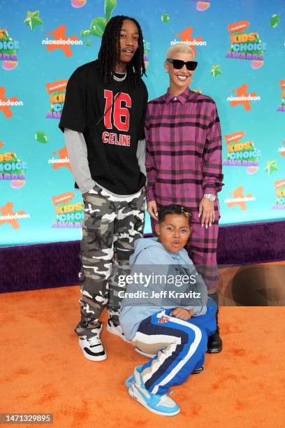Wiz Khalifa, Sebastian Taylor Thomaz, and Amber Rose attend Nickelodeon's 2023 Kids' Choice Awards at Microsoft Theater on March 04, 2023 in Los...