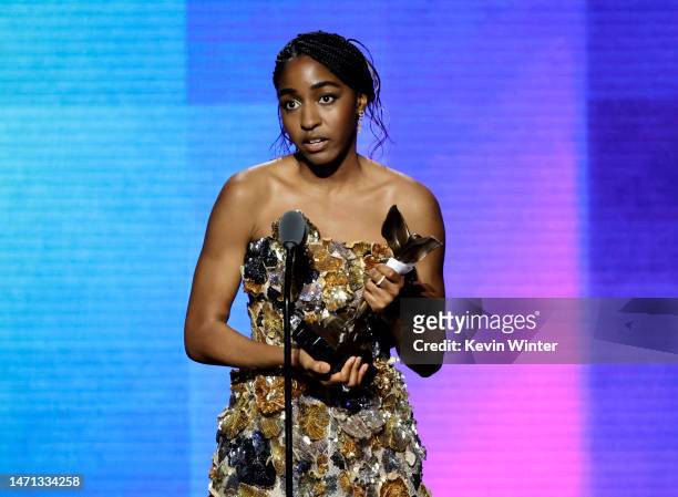 Ayo Edebiri accepts the Best Supporting Performance in a New Scripted Series award for “The Bear” onstage during the 2023 Film Independent Spirit...