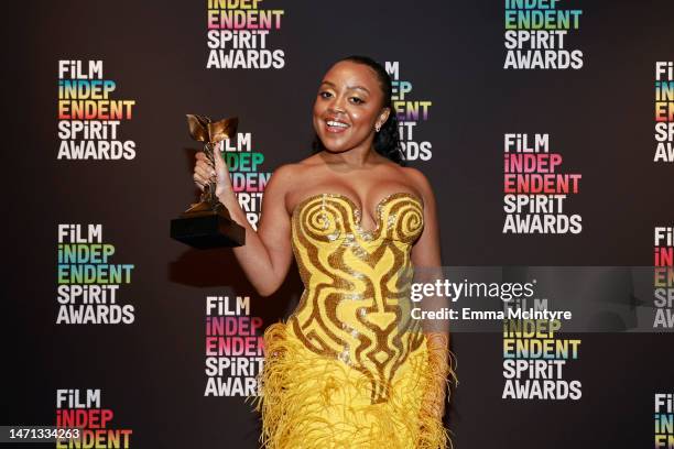 Quinta Brunson winner of the Best Lead Performance in a New Scripted Series award for “Abbott Elementary” poses in the press room during the 2023...