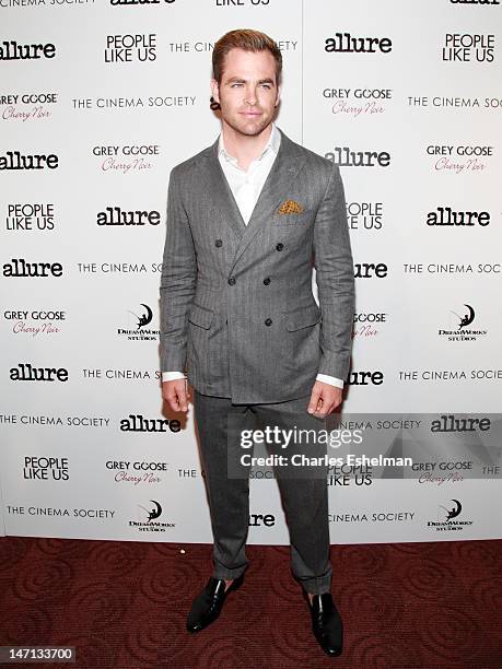 Actor Chris Pine attends The Cinema Society with Linda Wells & Allure screening of Dreamworks Studios' "People Like Us" at Clearview Chelsea Cinemas...