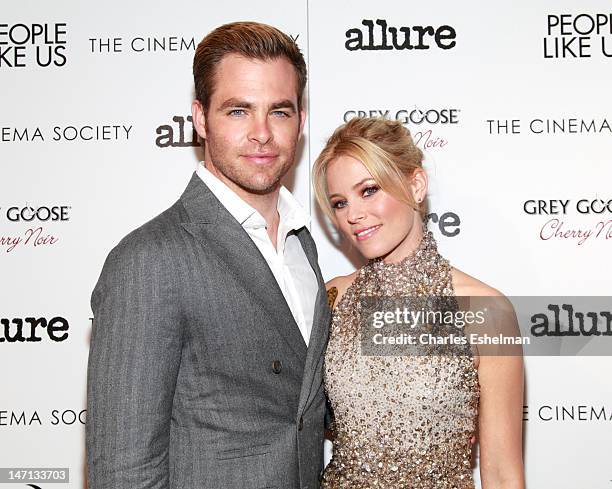 Actors Chris Pine and Elizabeth Banks attend The Cinema Society with Linda Wells & Allure screening of Dreamworks Studios' "People Like Us" at...