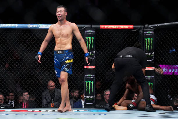 Shavkat Rakhmonov of Uzbekistan walks away after defeating Geoff Neal in a welterweight fight during the UFC 285 event at T-Mobile Arena on March 04,...