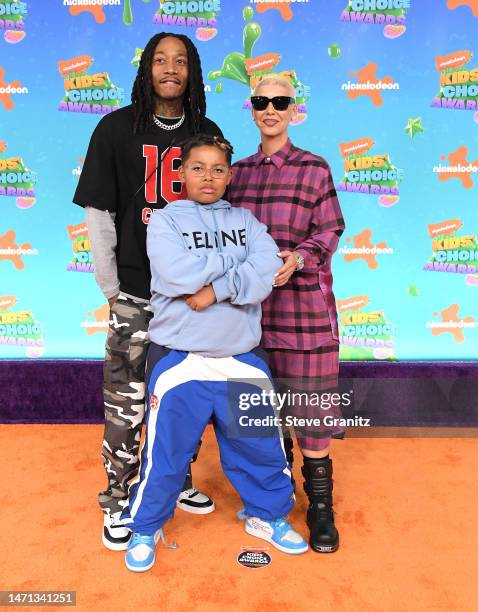 Wiz Khalifa, Sebastian Taylor Thomaz, Amber Rose arrives at the Nickelodeon's 2023 Kids' Choice Awards at Microsoft Theater on March 04, 2023 in Los...