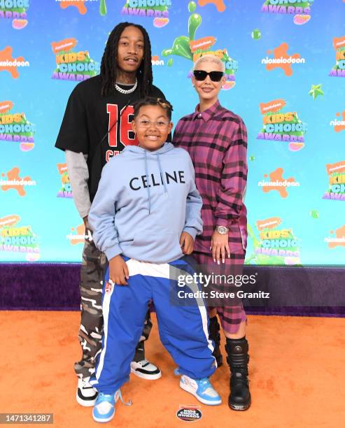Wiz Khalifa, Sebastian Taylor Thomaz, Amber Rose arrives at the Nickelodeon's 2023 Kids' Choice Awards at Microsoft Theater on March 04, 2023 in Los...