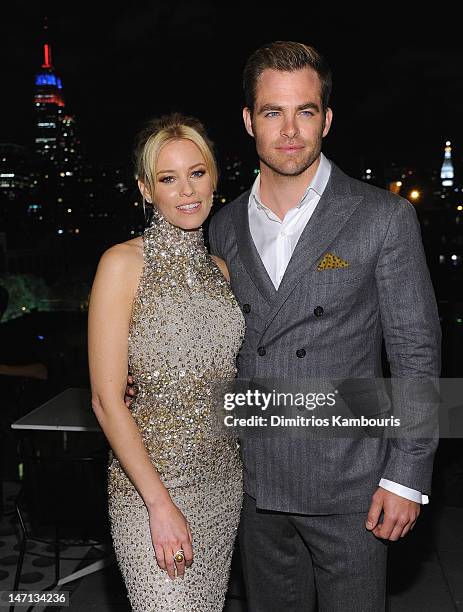 Elizabeth Banks and Chris Pine attend the after party for The Cinema Society with Linda Wells & Allure screening of DreamWorks Studios' "People Like...