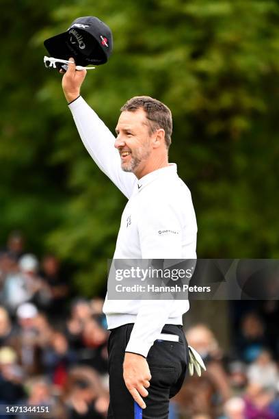 Brendan Jones of Australia celebrates after winning the 2023 New Zealand Open during day four of the 2023 New Zealand Open at Millbrook Resort on...