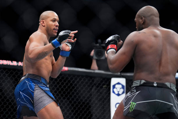 Ciryl Gane of France faces Jon Jones in the UFC heavyweight championship fight during the UFC 285 event at T-Mobile Arena on March 04, 2023 in Las...