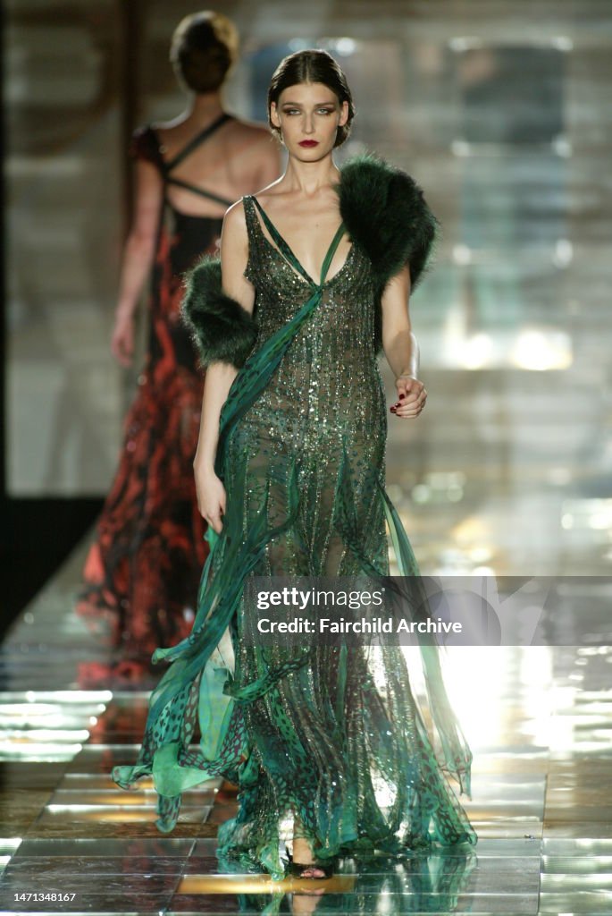 A model on the runway at the Elie Saab Fall 2004 show in Paris