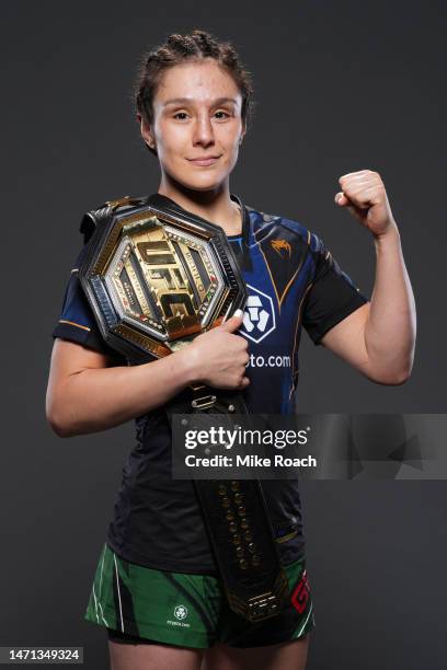 Alexa Grasso of Mexico poses for a portrait after her victory during the UFC 285 event at T-Mobile Arena on March 04, 2023 in Las Vegas, Nevada.