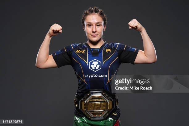 Alexa Grasso of Mexico poses for a portrait after her victory during the UFC 285 event at T-Mobile Arena on March 04, 2023 in Las Vegas, Nevada.