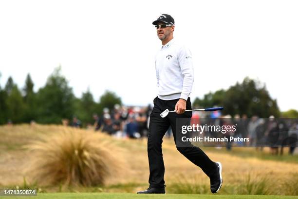 Brendan Jones of Australia walks onto the 18th green during the 2023 New Zealand Open during day four of the 2023 New Zealand Open at Millbrook...