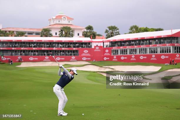 Yuka Saso of Japan plays her second shot on the eighteenth hole during Day Four of the HSBC Women's World Championship at Sentosa Golf Club on March...