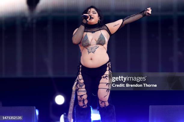 Vetta Borne performs during Rainbow Republic, the Sydney WorldPride closing concert on March 05, 2023 in Sydney, Australia.