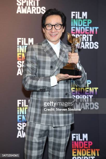 Ke Huy Quan, recipient of the Best Supporting Performance award for “Everything Everywhere All at Once”, poses in the press room during the 2023 Film...