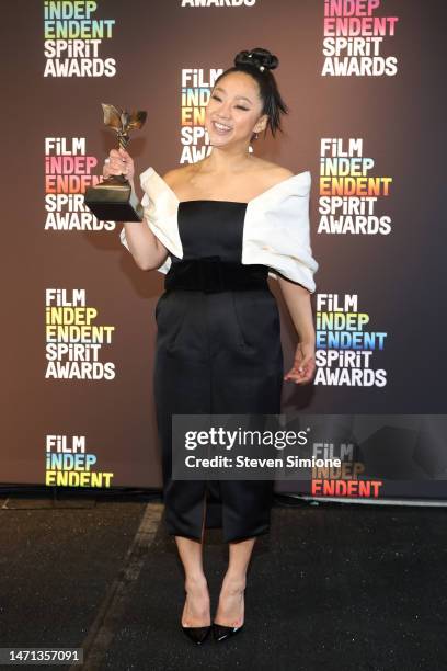 Stephanie Hsu, Best Breakthrough Performance for "Everything Everywhere All at Once", poses in the press room during the 2023 Film Independent Spirit...