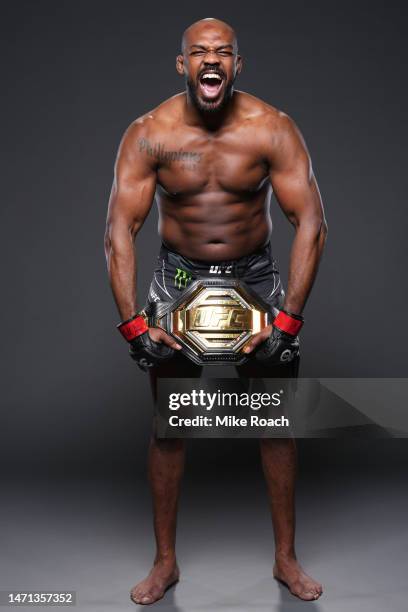 Jon Jones poses for a portrait after his victory during the UFC 285 event at T-Mobile Arena on March 04, 2023 in Las Vegas, Nevada.