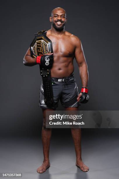 Jon Jones poses for a portrait after his victory during the UFC 285 event at T-Mobile Arena on March 04, 2023 in Las Vegas, Nevada.