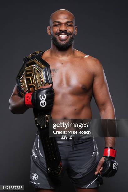 Jon Jones poses for a portrait after his victory during the UFC 285 event at T-Mobile Arena on March 04, 2023 in Las Vegas, Nevada.