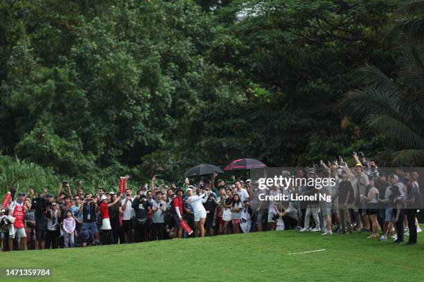 Jin Young Ko of South Korea plays her second shot on the eighteenth hole during Day Four of the HSBC Women's World Championship at Sentosa Golf Club...