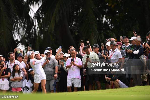 Jin Young Ko of South Korea plays her second shot on the eighteenth hole during Day Four of the HSBC Women's World Championship at Sentosa Golf Club...
