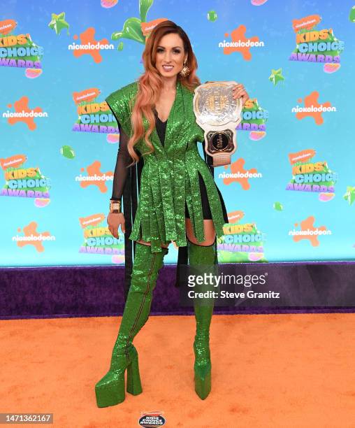 Becky Lynch arrives at the Nickelodeon's 2023 Kids' Choice Awards at Microsoft Theater on March 04, 2023 in Los Angeles, California.