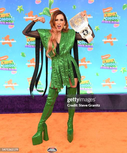 Becky Lynch arrives at the Nickelodeon's 2023 Kids' Choice Awards at Microsoft Theater on March 04, 2023 in Los Angeles, California.