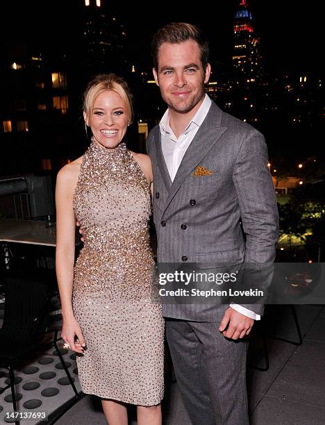 Actors Elizabeth Banks and Chris Pine attend the after party for the Cinema Society with Linda Wells & Allure screening of DreamWorks Studios'...