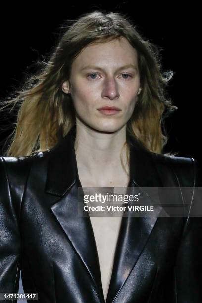 Julia Nobis walks the runway during the Ann Demeulemeester Ready to Wear Fall/Winter 2023-2024 fashion show as part of the Paris Fashion Week on...