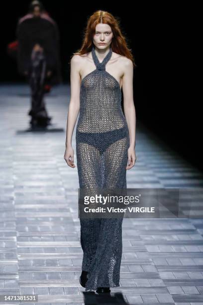 Model walks the runway during the Ann Demeulemeester Ready to Wear Fall/Winter 2023-2024 fashion show as part of the Paris Fashion Week on March 4,...