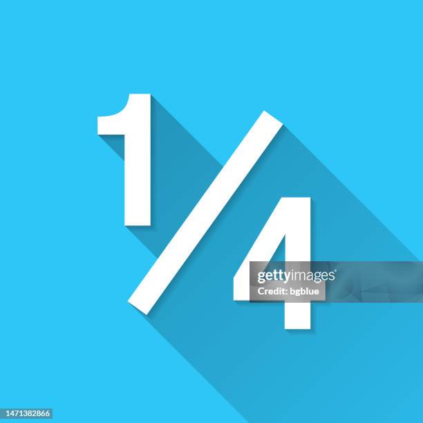 ilustrações de stock, clip art, desenhos animados e ícones de 1 out of 4 - one quarter. icon on blue background - flat design with long shadow - quarter