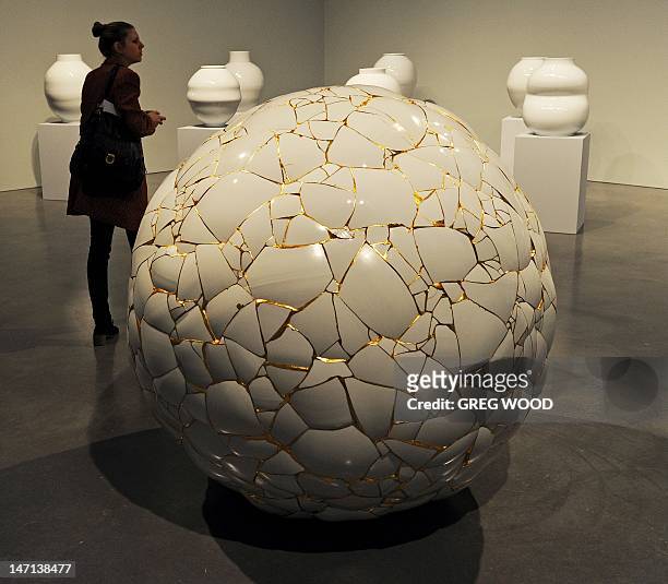 An installation by artist Yeesookyung from South Korea titled 'Translated Vase-the Moon' is displayed during a media preview of the 18th Biennale of...