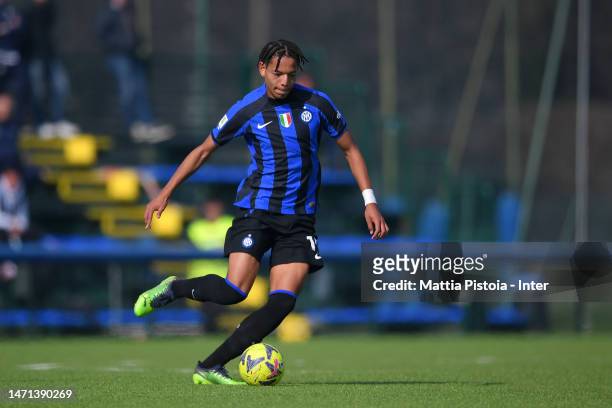 Sheriff Kassama of FC Internazionale U19 in action during the Primavera 1 match between FC Internazionale U19 and US Lecce U19 at Konami Youth...