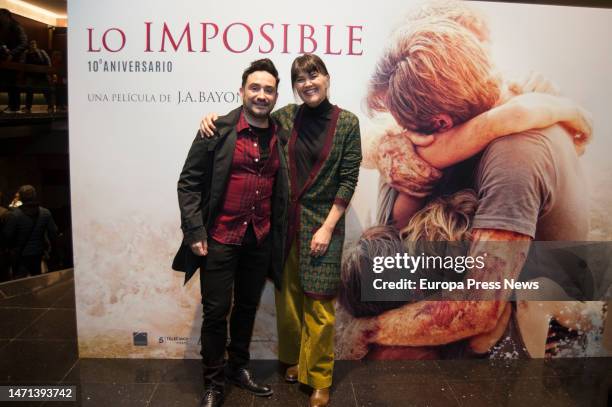 Film director Juan Antonio Bayona and doctor Maria Belon during a special screening of the film 'The Impossible', at the Aribau Cinema, on March 4 in...