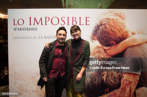 Film director Juan Antonio Bayona and doctor Maria Belon during a special screening of the film 'The Impossible', at the Aribau Cinema, on March 4 in...